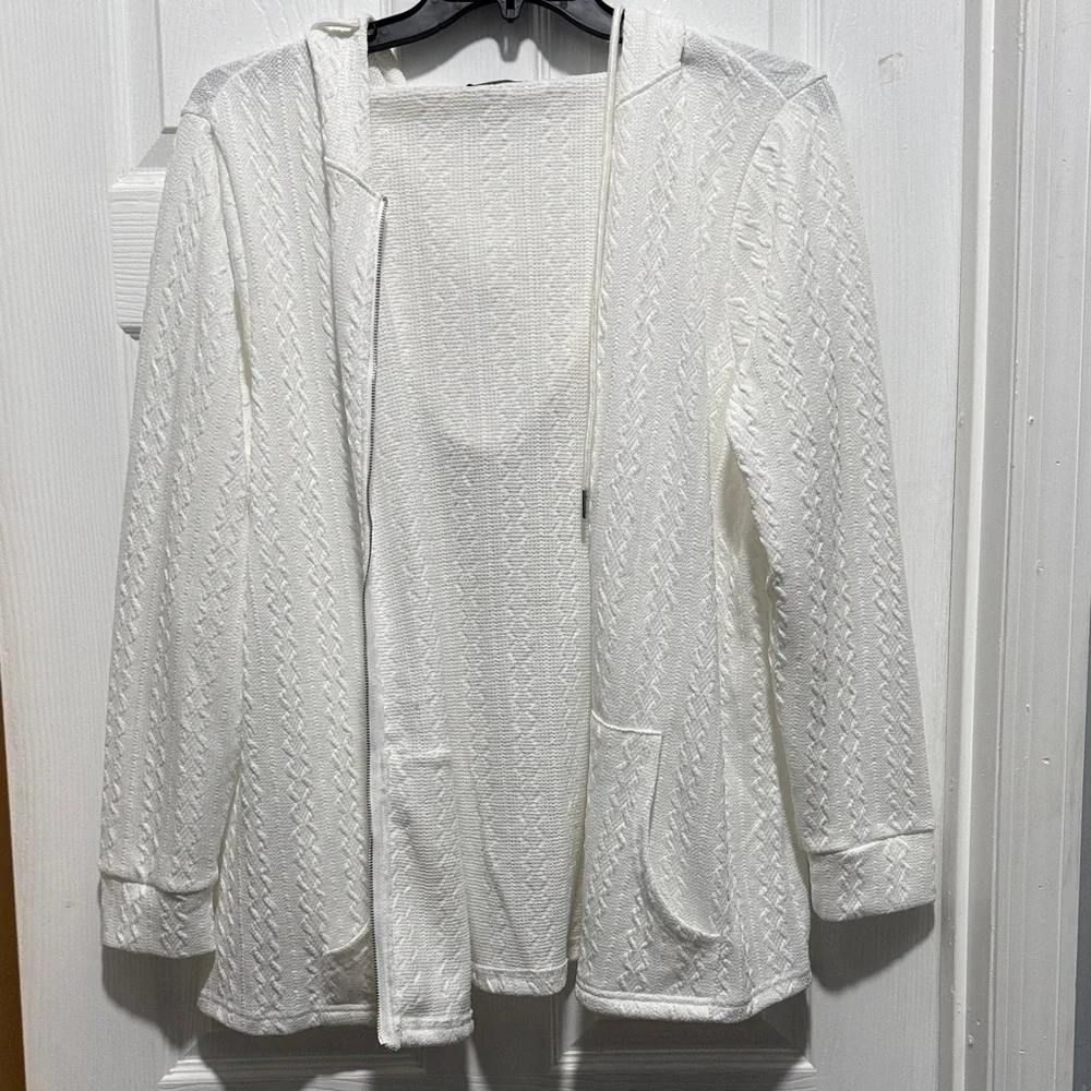 BloomChic White Knit Hooded Cardigan - Picture 1 of 6
